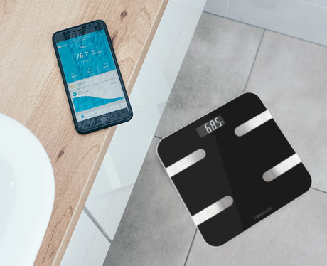EOL - Osebna PAMETNA tehtnica FOREVER AS-100, Bluetooth, aplikacija Android+IOS, do 180kg, črne barve