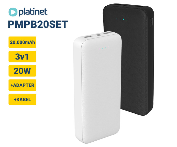 PMPB20SET – 3v1 powerbank + adapter + kabel
