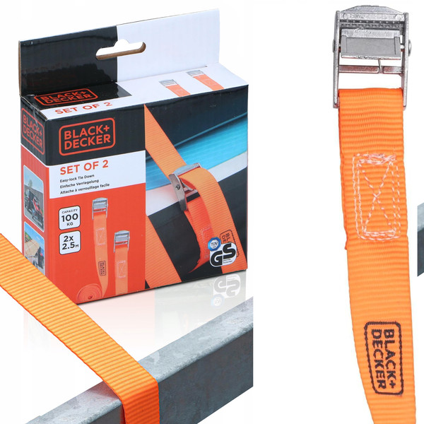 BLACK+DECKER trak z ragljo / trak za pripenjanje, 2,5 m, do 200KG