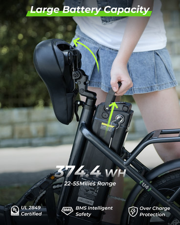 Električno zložljivo kolo ISINWHEEL U4, 16" pnevmatike, 250W motor, do 56km, do 25km/h, 36V 10.4Ah baterija, do 120kg, bel
