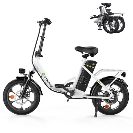 Električno zložljivo kolo ISINWHEEL U4, 16" pnevmatike, 250W motor, do 56km, do 25km/h, 36V 10.4Ah baterija, do 120kg, bel