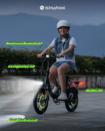 Električno zložljivo kolo ISINWHEEL U4, 16" pnevmatike, 250W motor, do 56km, do 25km/h, 36V 10.4Ah baterija, do 120kg, bel