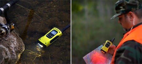 MOTOROLA T92 H20 walkie talkie komplet, 2-KIT, PMR446, VOX funkcija, doseg 10km, polnilna baterija, LED svetilka, IP67 vodoodpornost, +dodatki, rumeno-črn