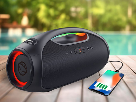 MANTA SPK320 prenosni Boombox zvočnik, Bluetooth 5.3, 120W, TWS / Multi Link, polnilna baterija, RGB LED osvetlitev, IPX6 vodoodpornost, USB / AUX, Google Assistant / Siri, črn (Eclipse Black)