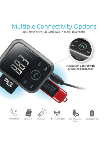 EOL - PROMATE FM TRANSMITTER CarMate-6 3v1, Radio FM + Bluetooth + Polnilec za pametne naprave