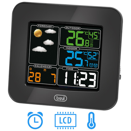 EOL - TREVI ME 3165 RC brezžična vremenska postaja, velik barvni display, 2x alarm, radijsko vodena ura