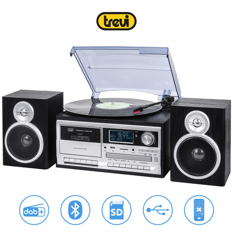 TREVI TT-1072, Glasbeni sistem, FM Radio DAB/DAB+, Gramofon, Kasetofon, BT/CD/MP3/USB/AUX-in, LCD zaslon, črn