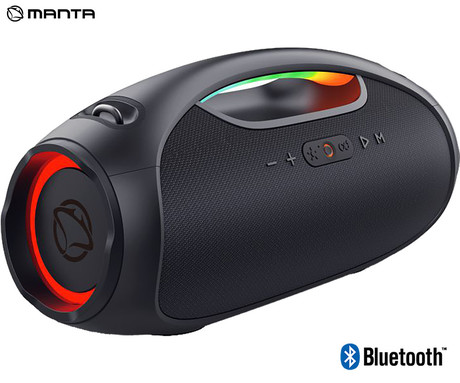 MANTA SPK320 prenosni Boombox zvočnik, Bluetooth 5.3, 120W RMS, TWS / Multi Link, polnilna baterija, RGB LED osvetlitev, IPX6 vodoodpornost, USB / AUX, Google Assistant / Siri, črn (Eclipse Black)