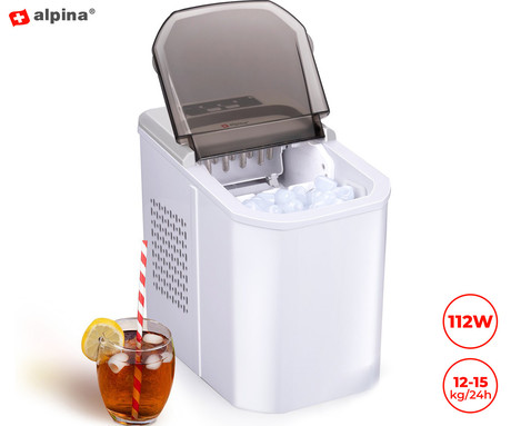 ALPINA ledomat / naprava za izdelovanje ledu, 112W, 12-15kg/24h, prikazovalnik, zajemalka za led, bel