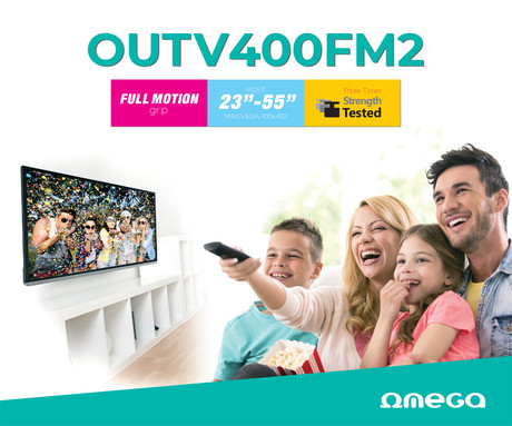 Nosilec/roka za TV OMEGA OUTV400FM2, 23"-65", vrtljiv v vse smeri, do 45kg, naklon od -15° do +15°, vrtenje za 90° v obe smeri