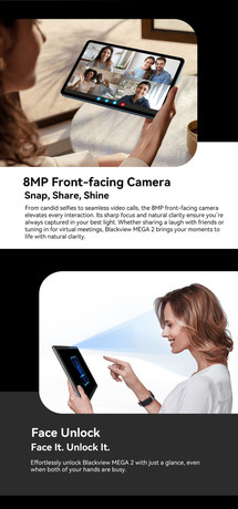 Blackview MEGA 2 pametni AI tablični računalnik, 12", 2K, 12GB (24GB)+256GB, Android, Dual WiFi, Bluetooth, GPS, 4xzvočniki + pisalo + ovitek + KB + miška, moder (Ice Blue)