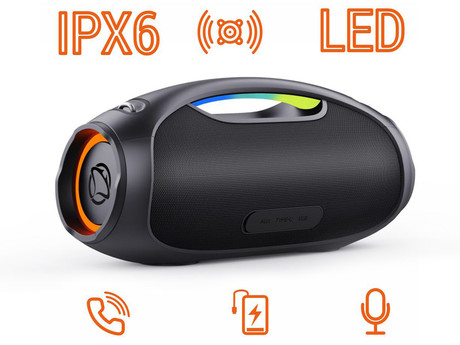 MANTA SPK320 prenosni Boombox zvočnik, Bluetooth 5.3, 120W RMS, TWS / Multi Link, polnilna baterija, RGB LED osvetlitev, IPX6 vodoodpornost, USB / AUX, Google Assistant / Siri, črn (Eclipse Black)