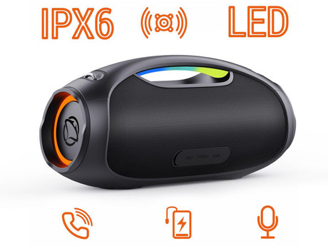MANTA SPK320 prenosni Boombox zvočnik, Bluetooth 5.3, 120W, TWS / Multi Link, polnilna baterija, RGB LED osvetlitev, IPX6 vodoodpornost, USB / AUX, Google Assistant / Siri, črn (Eclipse Black)