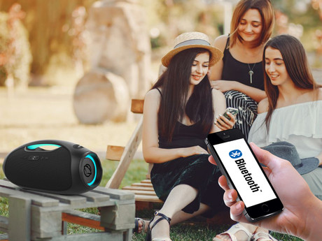 MANTA SPK320 prenosni Boombox zvočnik, Bluetooth 5.3, 120W, TWS / Multi Link, polnilna baterija, RGB LED osvetlitev, IPX6 vodoodpornost, USB / AUX, Google Assistant / Siri, črn (Eclipse Black)