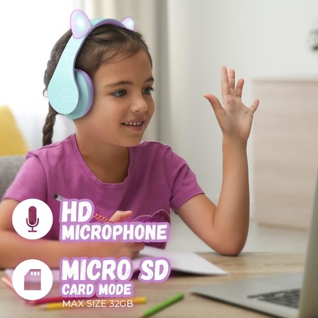 PowerLocus P2 KIDS brezžične naglavne slušalke, otroške, Bluetooth, polnilna baterija, do 15 ur, LED osvetlitev, zložljive, USB Type-C, AUX, +torbica, vijolične PowerLocus P2 KIDS brezžične naglavne slušalke, otroške, Bluetooth, polnilna baterija, do 15 ur, LED osvetlitev, zložljive, USB Type-C, AUX, +torbica, vijolične