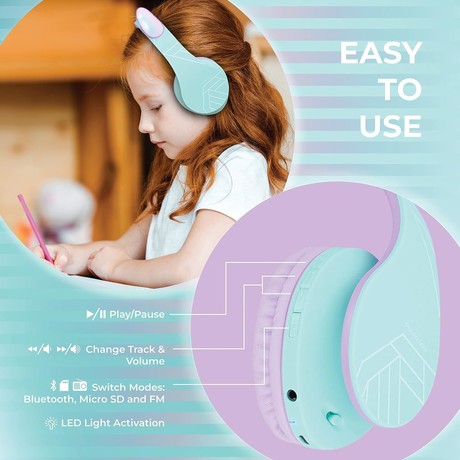 PowerLocus P2 KIDS brezžične naglavne slušalke, otroške, Bluetooth, polnilna baterija, do 15 ur, LED osvetlitev, zložljive, USB Type-C, AUX, +torbica, vijolične PowerLocus P2 KIDS brezžične naglavne slušalke, otroške, Bluetooth, polnilna baterija, do 15 ur, LED osvetlitev, zložljive, USB Type-C, AUX, +torbica, vijolične