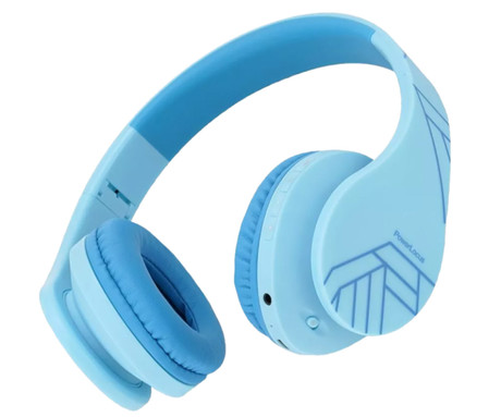 PowerLocus P2 KIDS brezžične naglavne slušalke, otroške, Bluetooth, polnilna baterija, do 15 ur, LED osvetlitev, zložljive, USB Type-C, AUX, +torbica, modre