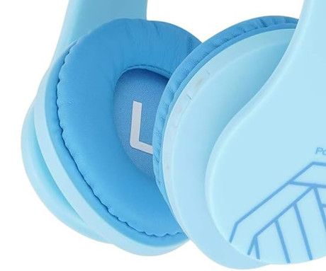 PowerLocus P2 KIDS brezžične naglavne slušalke, otroške, Bluetooth, polnilna baterija, do 15 ur, LED osvetlitev, zložljive, USB Type-C, AUX, +torbica, modre