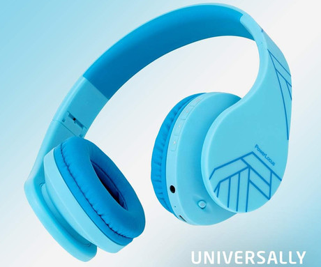 PowerLocus P2 KIDS brezžične naglavne slušalke, otroške, Bluetooth, polnilna baterija, do 15 ur, LED osvetlitev, zložljive, USB Type-C, AUX, +torbica, modre