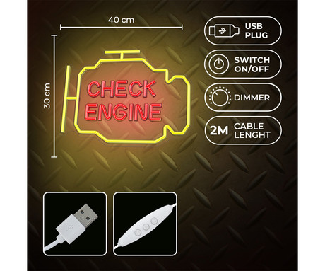 FOREVER Check Engine NEON LED luč, dekorativna, LED tehnologija, prilagodljiva svetlost, napajanje na USB, stikalo za vklop / izklop, 200cm kabel, rumena, rdeča