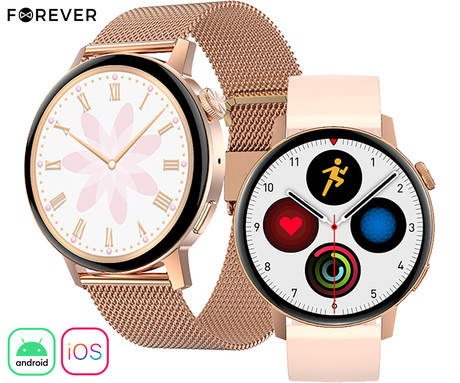 FOREVER ForeVive 4 SB-350 pametna ura, 1.32" zaslon, Bluetooth, Android + iOS, klicanje, baterija, aplikacija, IP67, merjenje aktivnosti, analiza spanca, športni načini, roza zlata (Rose Gold)