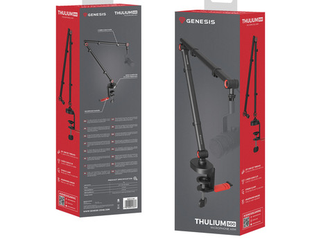 GENESIS THULIUM 500 stojalo / roka za mikrofon, univerzalna oblika, priloženi adapterji, 3-točkovna nastavitev, držalo za slušalke, držala za kable, trpežna izdelava, kovina, črno-rdeče