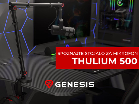 GENESIS THULIUM 500 stojalo / roka za mikrofon, univerzalna oblika, priloženi adapterji, 3-točkovna nastavitev, držalo za slušalke, držala za kable, trpežna izdelava, kovina, črno-rdeče