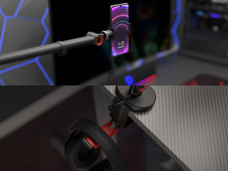 GENESIS THULIUM 500 stojalo / roka za mikrofon, univerzalna oblika, priloženi adapterji, 3-točkovna nastavitev, držalo za slušalke, držala za kable, trpežna izdelava, kovina, črno-rdeče