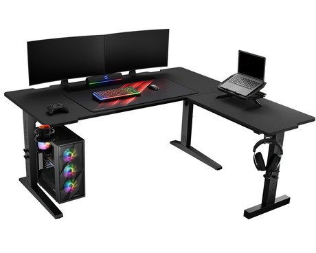 GENESIS HOLM MODULAR 160 CORNER pisarniška / gaming miza, modularna, robustna konstrukcija, nastavljiva višina, RGB LED osvetlitev, napeljava kablov, 2x držalo, 160x155x75cm, črna GENESIS HOLM MODULAR 160 CORNER pisarniška / gaming miza, modularna, robustna konstrukcija, nastavljiva višina, RGB LED osvetlitev, napeljava kablov, 2x držalo, 160x155x75cm, črna