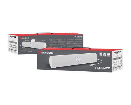 GENESIS HELIUM 312BT računalniški zvočnik / soundbar, STEREO 2.0, 10W RMS, Bluetooth 5.2, RGB LED osvetlitev, gumbi za upravljanje, USB Type-A, bel