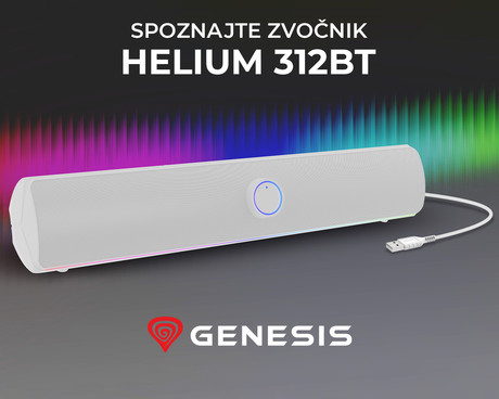 GENESIS HELIUM 312BT računalniški zvočnik / soundbar, STEREO 2.0, 10W RMS, Bluetooth 5.2, RGB LED osvetlitev, gumbi za upravljanje, USB Type-A, bel
