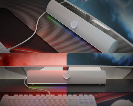 GENESIS HELIUM 312BT računalniški zvočnik / soundbar, STEREO 2.0, 10W RMS, Bluetooth 5.2, RGB LED osvetlitev, gumbi za upravljanje, USB Type-A, bel