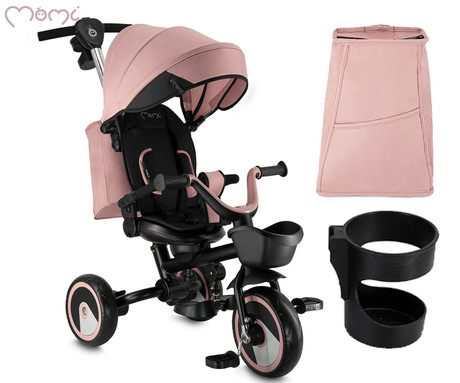 MoMi IVI 3v1 otroški voziček / kolo / tricikel, večnamenski, nastavljiv, zložljiv, črno-roza