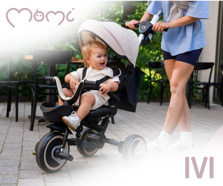 MoMi IVI 3v1 otroški voziček / kolo / tricikel, večnamenski, nastavljiv, zložljiv, črno-roza