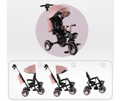 MoMi IVI 3v1 otroški voziček / kolo / tricikel, večnamenski, nastavljiv, zložljiv, črno-roza