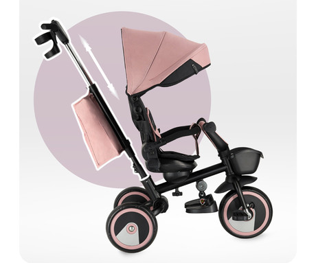 MoMi IVI 3v1 otroški voziček / kolo / tricikel, večnamenski, nastavljiv, zložljiv, črno-roza