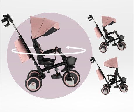 MoMi IVI 3v1 otroški voziček / kolo / tricikel, večnamenski, nastavljiv, zložljiv, črno-roza