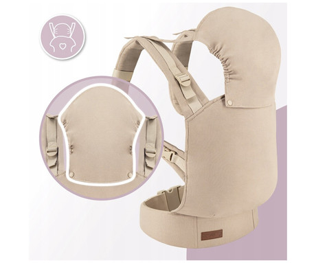 MoMi COLLET 2v1 otroška nosilka / kenguru, ergonomska, nošenje spredaj ali zadaj, kapuca, podpora za glavo, 6 nastavitvenih točk, hipoalergen material, žep, 48x47x38 cm, bež