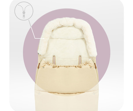 MoMi SARDI 2v1 spalna vreča, izolacijska, vodoodporna, zaščitna, univerzalna oblika, snemljivo krzno, zadrga, luknje za pas, torba, bež