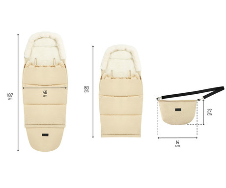 MoMi SARDI 2v1 spalna vreča, izolacijska, vodoodporna, zaščitna, univerzalna oblika, snemljivo krzno, zadrga, luknje za pas, torba, bež