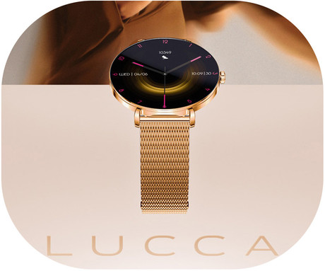 FOREVER Lucca SB-370 pametna ura, 1.43" AMOLED, BT 5.3, Android + iOS, klicanje, baterija, aplikacija, spremljanje zdravja, analiza spanca, 100+ športov, +leopard pašček, IP68, roza zlata (Rose Gold)