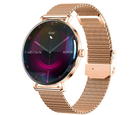FOREVER Lucca SB-370 pametna ura, 1.43" AMOLED, BT 5.3, Android + iOS, klicanje, baterija, aplikacija, spremljanje zdravja, analiza spanca, 100+ športov, +pikčasti pašček, IP68, roza zlata (Rose Gold)