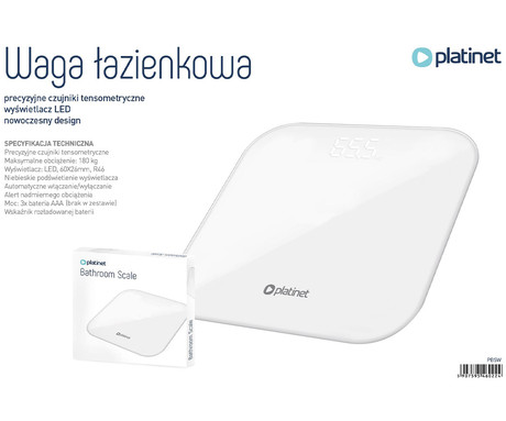 Osebna tehtnica Platinet PBSW, LCD prikazovalnik, do 180kg, 28x28cm, bela