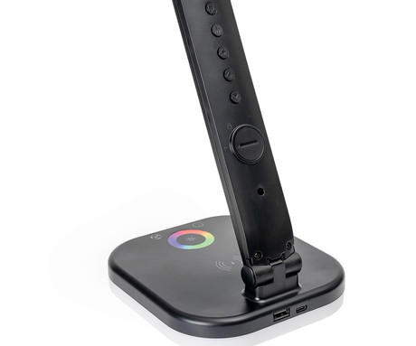 PLATINET PDL711RGB namizna LED svetilka, moderna, budilka, brezžično polnjenje, zaslon, RGB osvetlitev, 5W, črna
