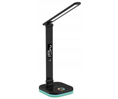 PLATINET PDL711RGB namizna LED svetilka, moderna, budilka, brezžično polnjenje, zaslon, RGB osvetlitev, 5W, črna