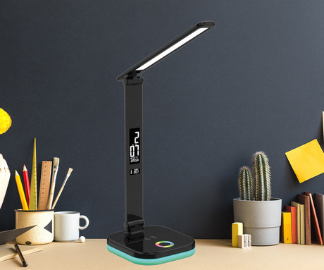 PLATINET PDL711RGB namizna LED svetilka, moderna, budilka, brezžično polnjenje, zaslon, RGB osvetlitev, 5W, črna