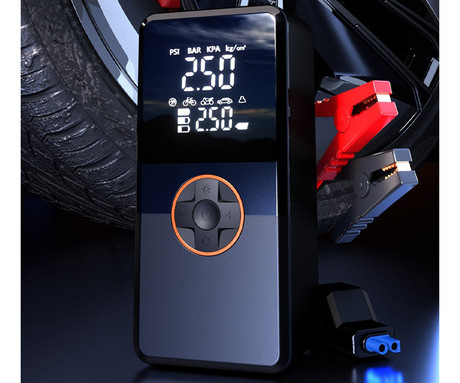 PLATINET PMPBTP MINI 4V1 powerbank polnilna baterija, zagonska baterija / jump starter, brezžična zračna tlačilka / kompresor, LED luč, 8000mAh, 800A, 140PSI/9.65bar, 22L/min, LCD zaslon, USB Type-C