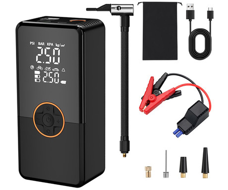 PLATINET PMPBTP MINI 4V1 powerbank polnilna baterija, zagonska baterija / jump starter, brezžična zračna tlačilka / kompresor, LED luč, 8000mAh, 800A, 140PSI/9.65bar, 22L/min, LCD zaslon, USB Type-C