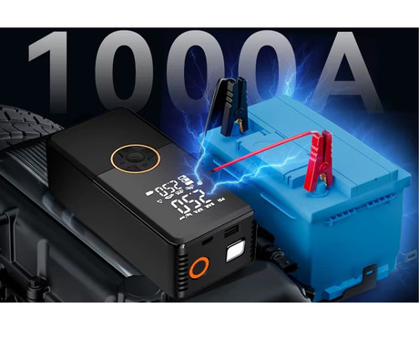 PLATINET PMPBTP MINI 4V1 powerbank polnilna baterija, zagonska baterija / jump starter, brezžična zračna tlačilka / kompresor, LED luč, 8000mAh, 800A, 140PSI/9.65bar, 22L/min, LCD zaslon, USB Type-C
