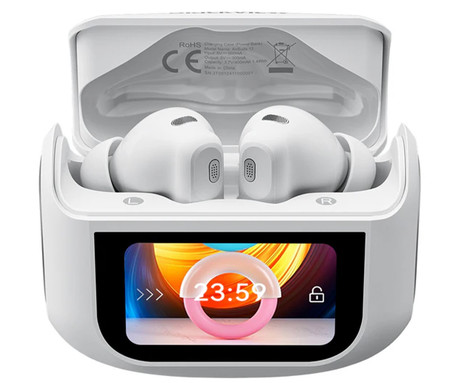 Blackview AIRBUDS 12 brezžične ušesne slušalke, Bluetooth 5.4, Advanced ANC & ENC, LED zaslon, klicanje, mikrofon, polnilna postaja, do 28 ur, IPX7 vodoopornost, USB Type-C, bele (Ivory White)